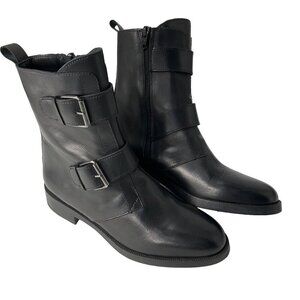 Emanuele Crasto Womens Black Leather Buckle Boots Size 6.5 casual dark academia